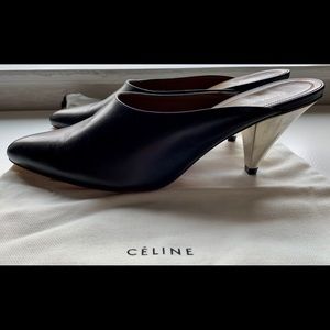 CELINE PHOEBE MIRROR CONE HEEL MULES (40)